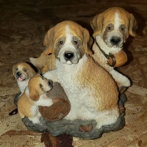 Adorable St. Bernard Dogs Musical Decorative Figurine in Tan and White